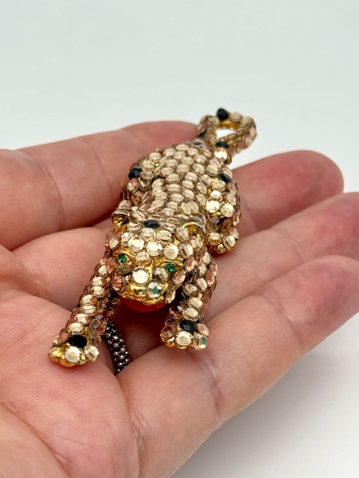 Crystal Jaguar Leopard Brooch Pin Vintage Estate Signed SUZANNE BJONTEGARD