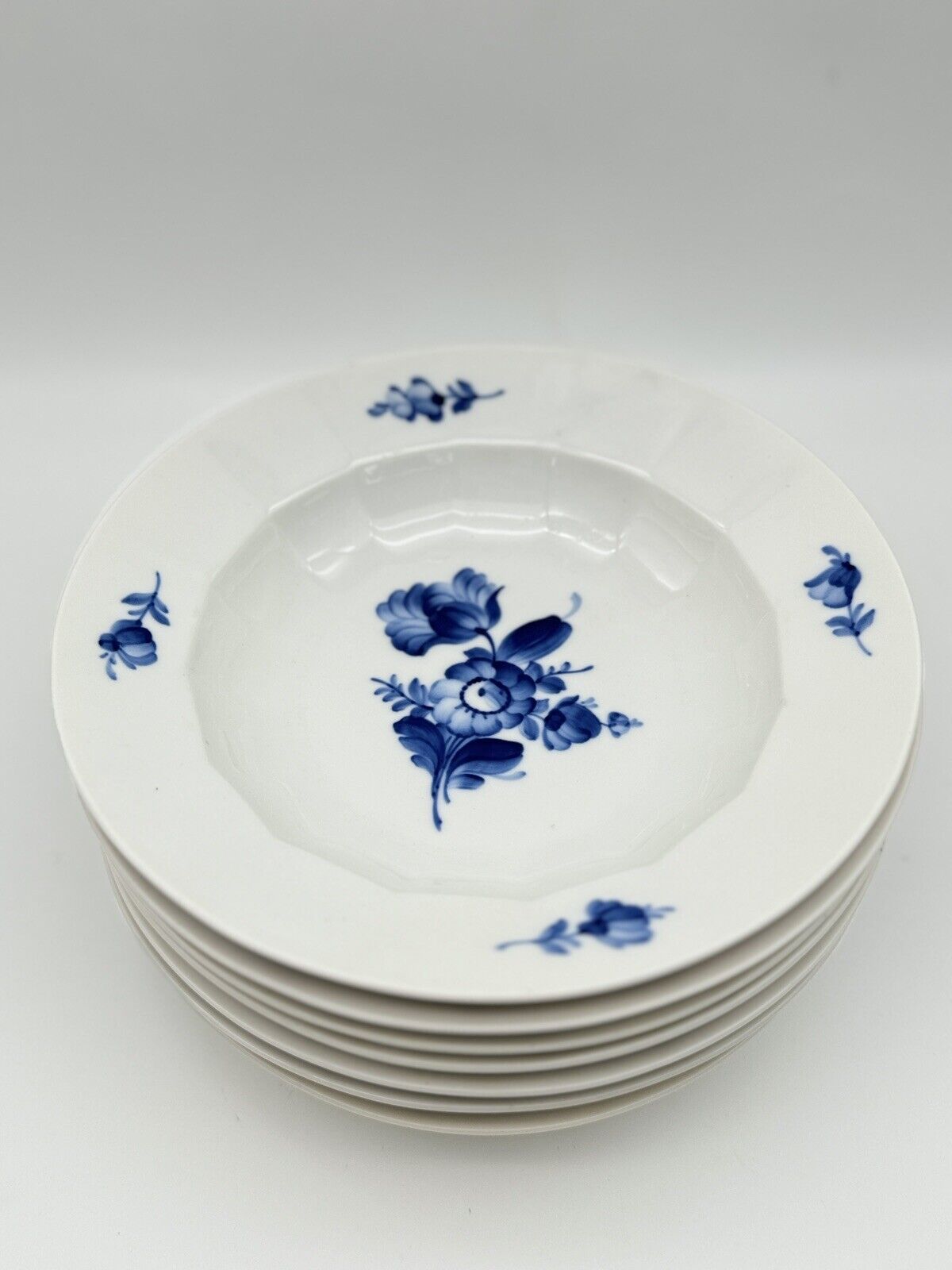 Set Of 6 Royal Copenhagen Blue Flower Bowl Soup Plate 8 3/8”