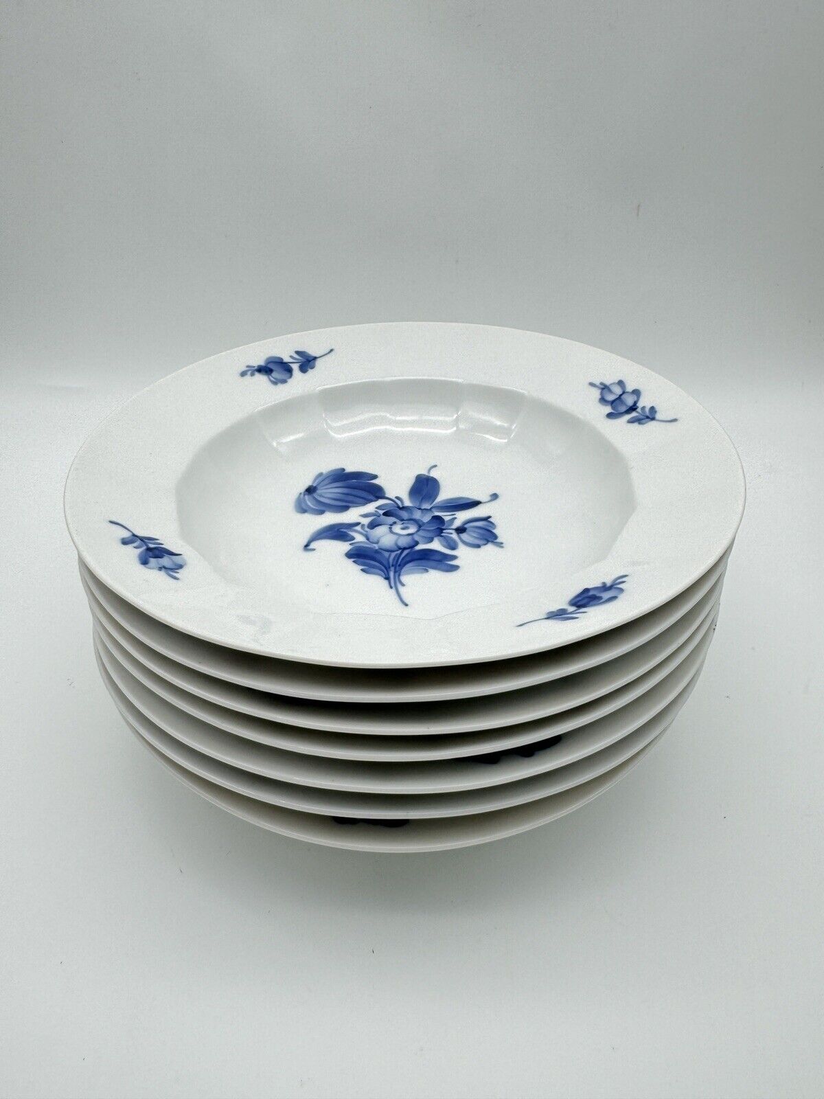 Set Of 6 Royal Copenhagen Blue Flower Bowl Soup Plate 8 3/8”
