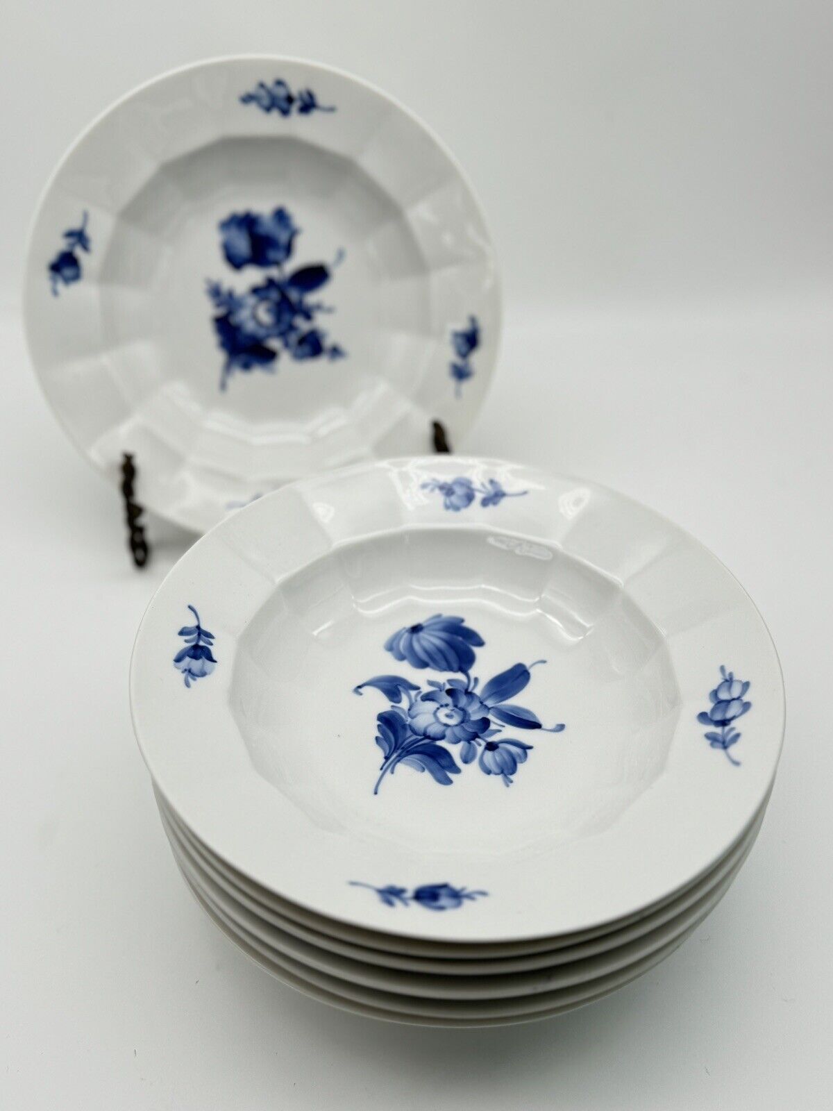 Set Of 6 Royal Copenhagen Blue Flower Bowl Soup Plate 8 3/8”