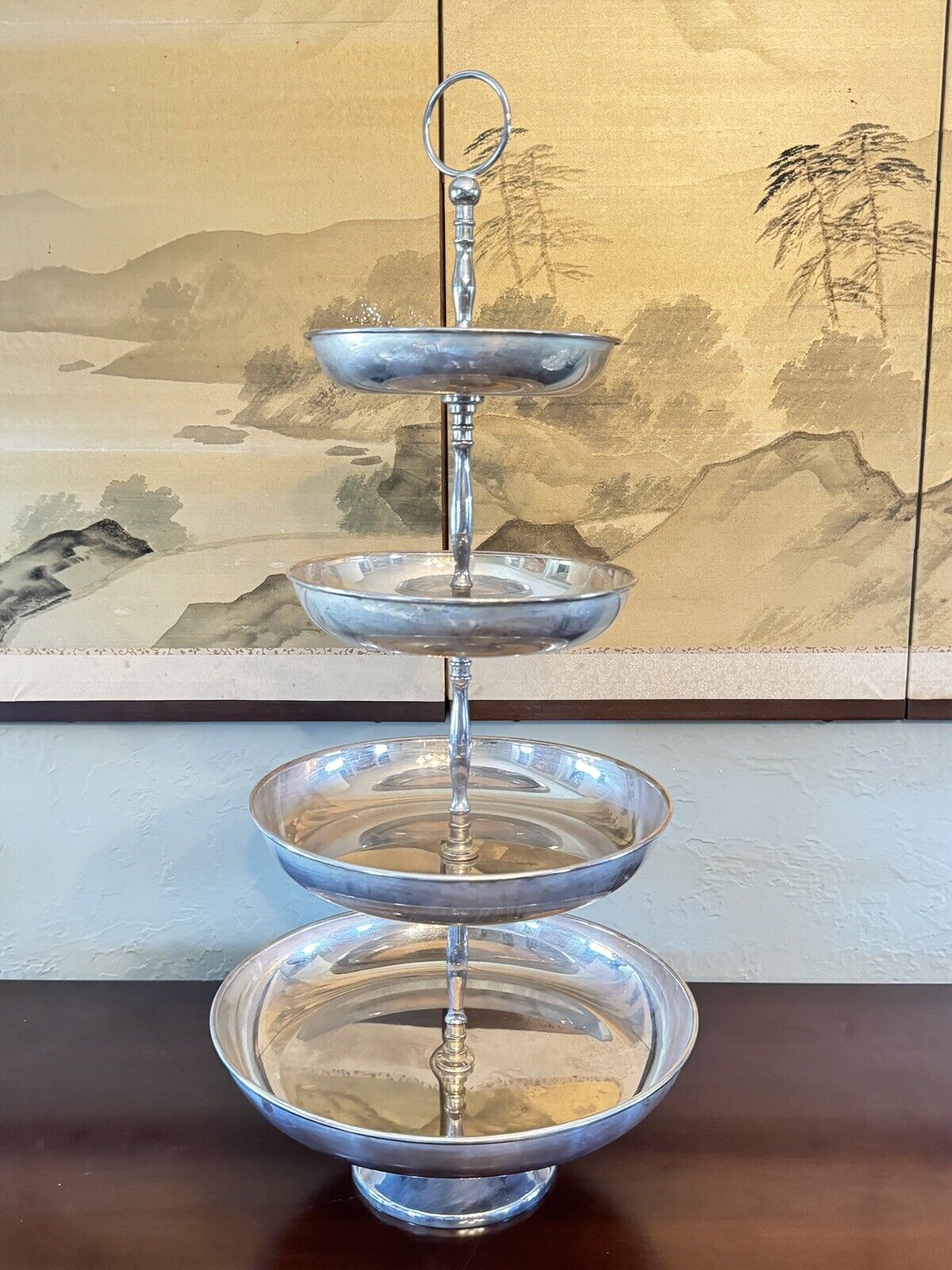 Vintage 4 Tier Silver Plated Server Tray Stand International Silver DECORATIVE