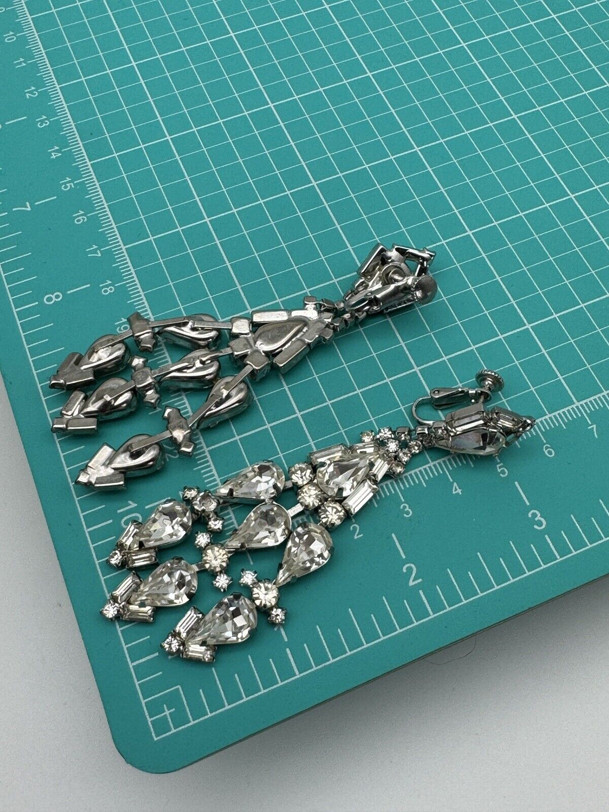 Vintage Clear Rhinestone Chandelier Earrings 3” Old Hollywood Glamour‼️