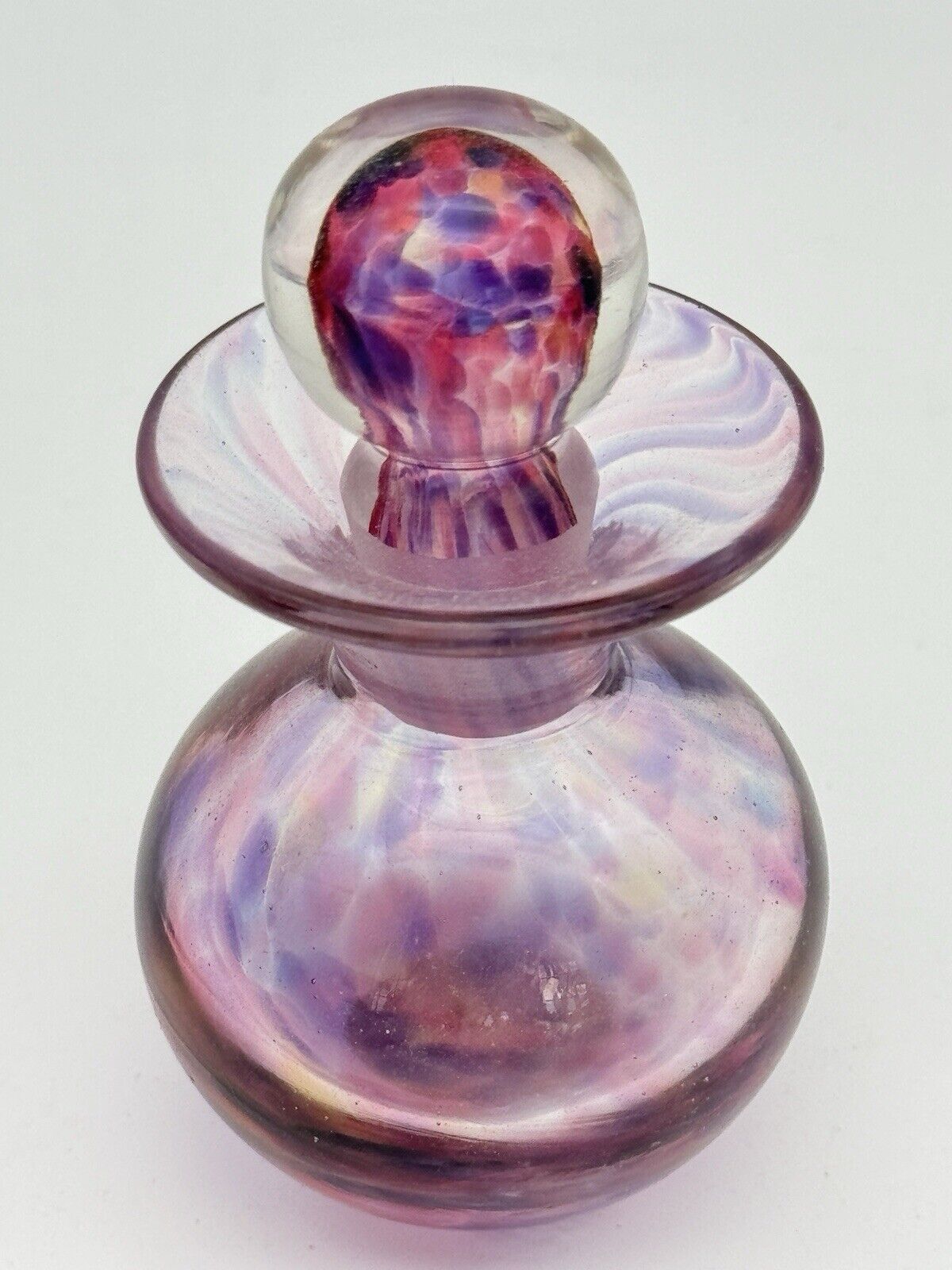 Pink Purple Art Glass Purfume Bottle Signed Hand Made VINTAGE
