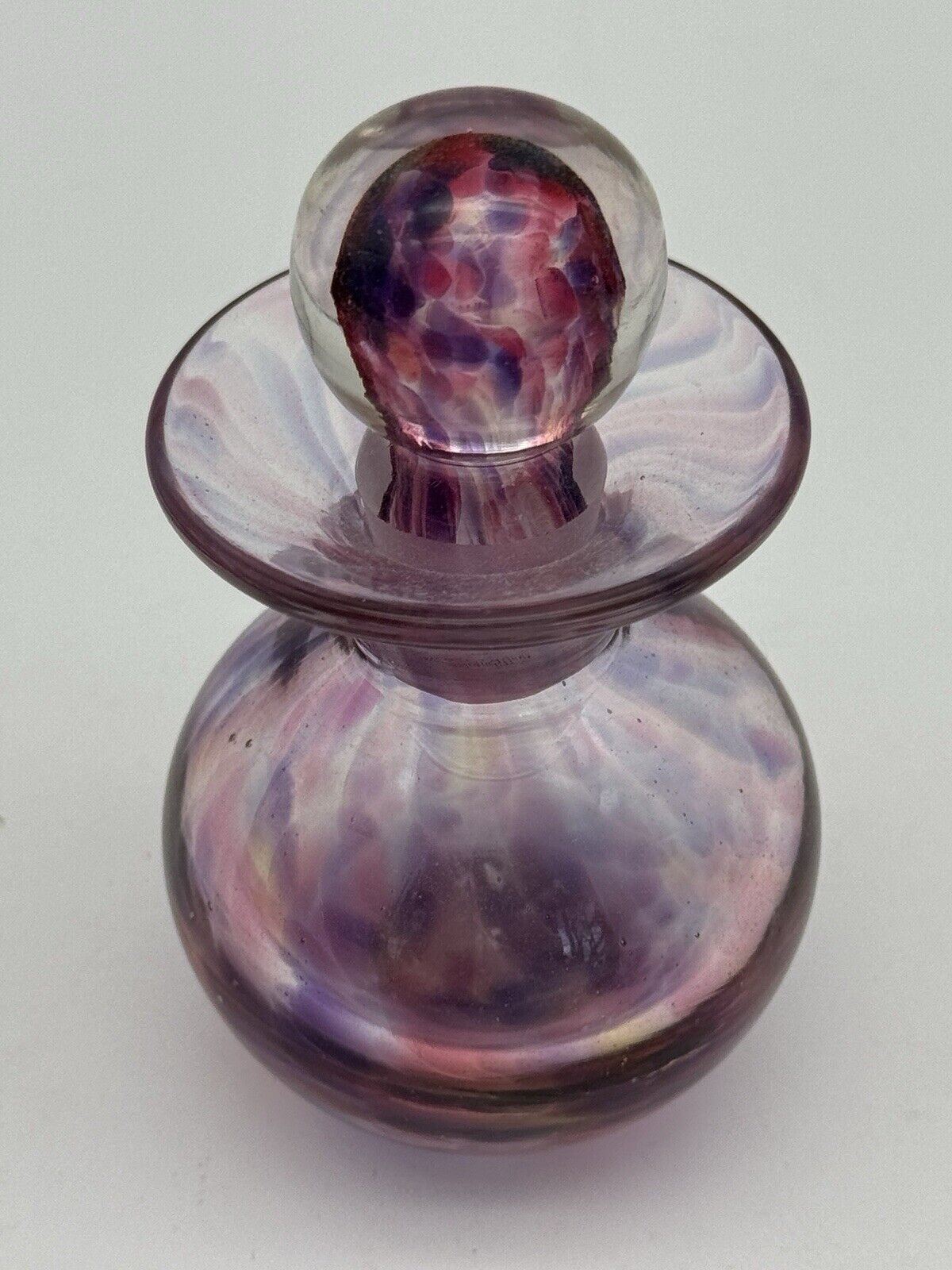 Pink Purple Art Glass Purfume Bottle Signed Hand Made VINTAGE