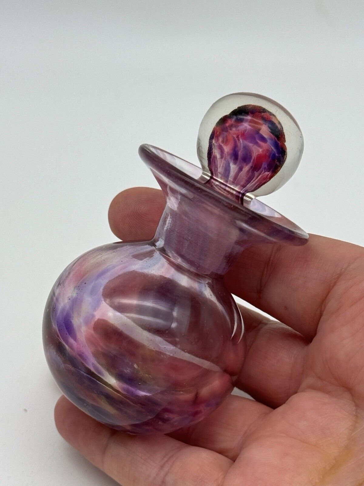 Pink Purple Art Glass Purfume Bottle Signed Hand Made VINTAGE