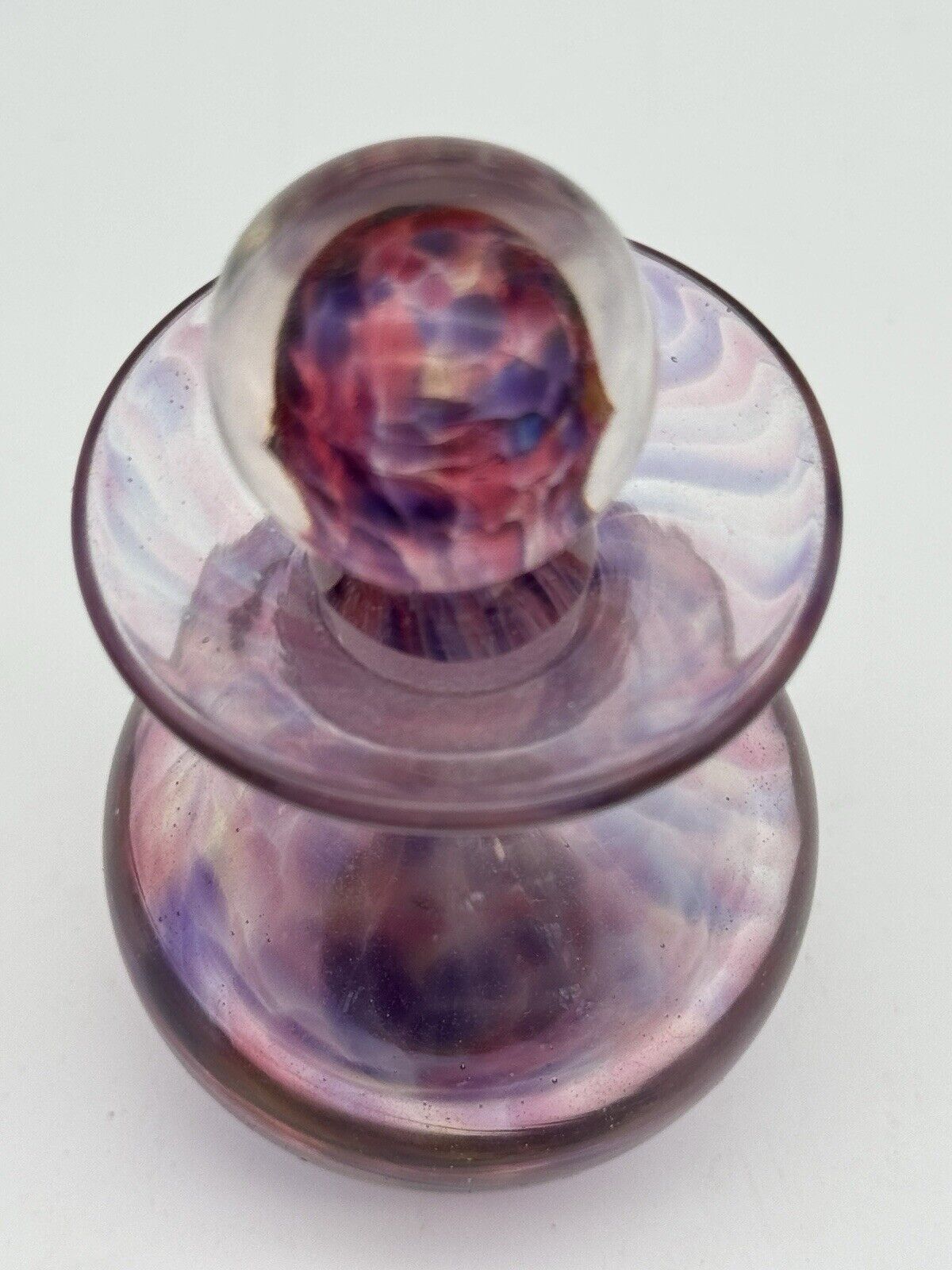 Pink Purple Art Glass Purfume Bottle Signed Hand Made VINTAGE