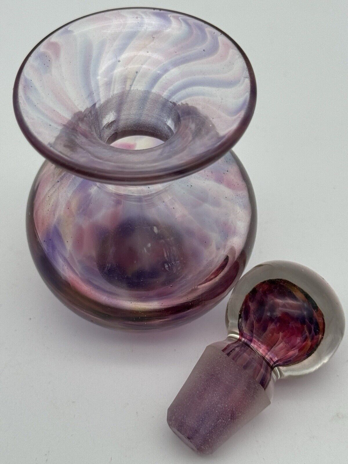 Pink Purple Art Glass Purfume Bottle Signed Hand Made VINTAGE