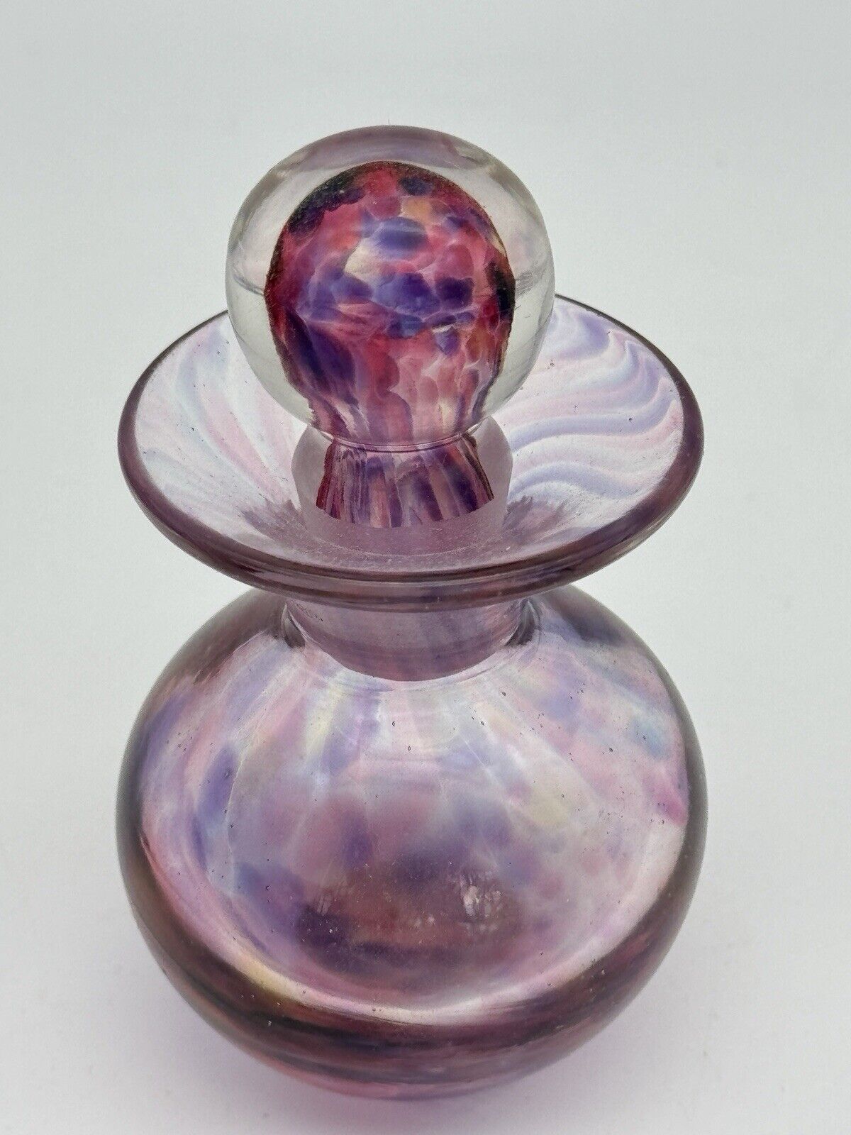 Pink Purple Art Glass Purfume Bottle Signed Hand Made VINTAGE
