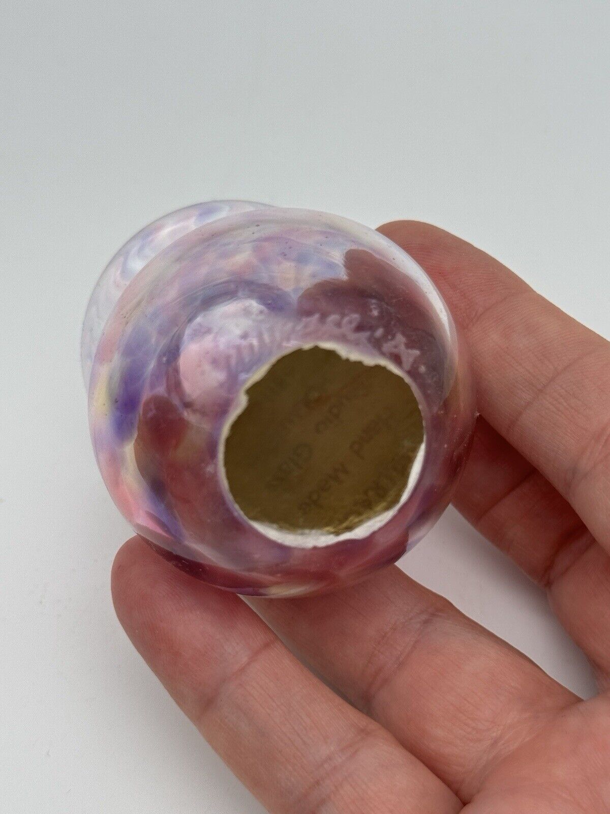 Pink Purple Art Glass Purfume Bottle Signed Hand Made VINTAGE