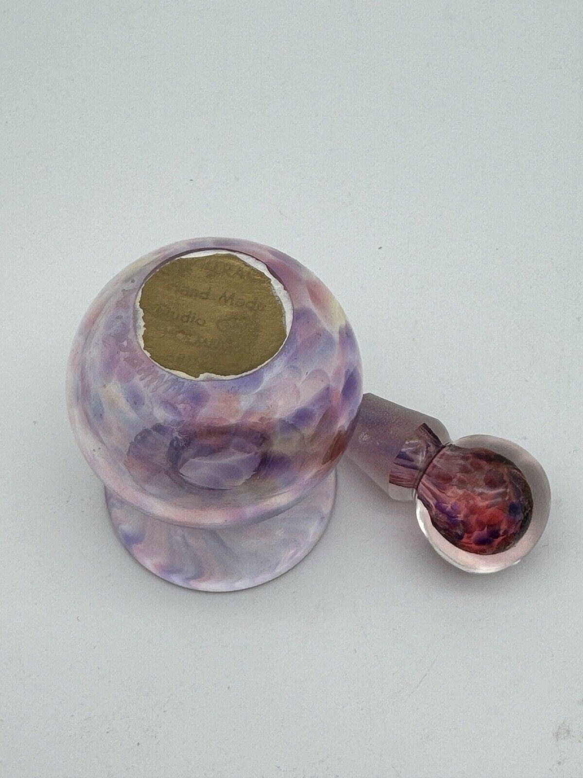 Pink Purple Art Glass Purfume Bottle Signed Hand Made VINTAGE