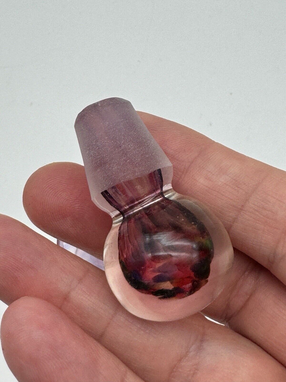 Pink Purple Art Glass Purfume Bottle Signed Hand Made VINTAGE