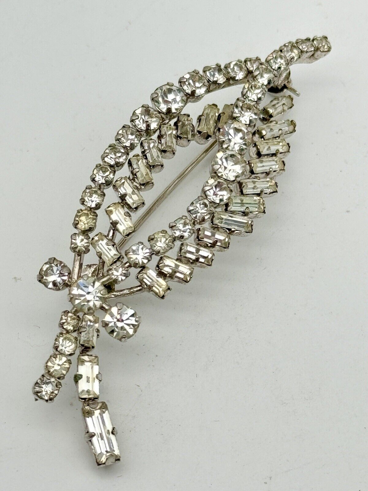 Vintage SIGNED Made In Austria Clear Rhinestone Brooch Estate Find