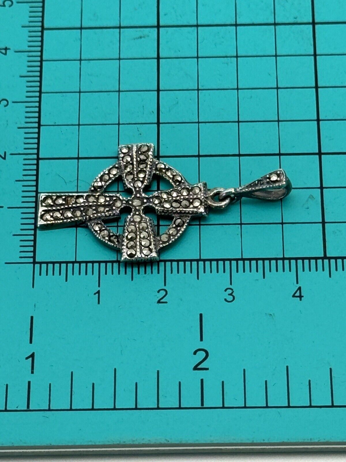 Celtic Style Christian Cross Pendant - Sterling Silver 925 Marcasite Stones