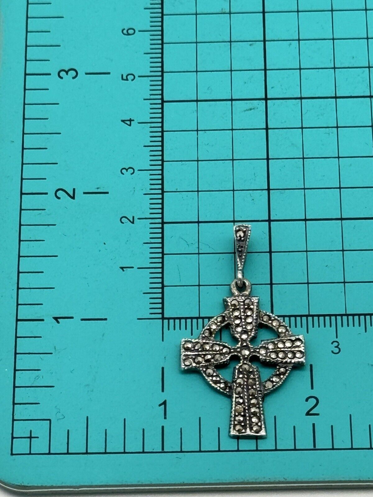 Celtic Style Christian Cross Pendant - Sterling Silver 925 Marcasite Stones