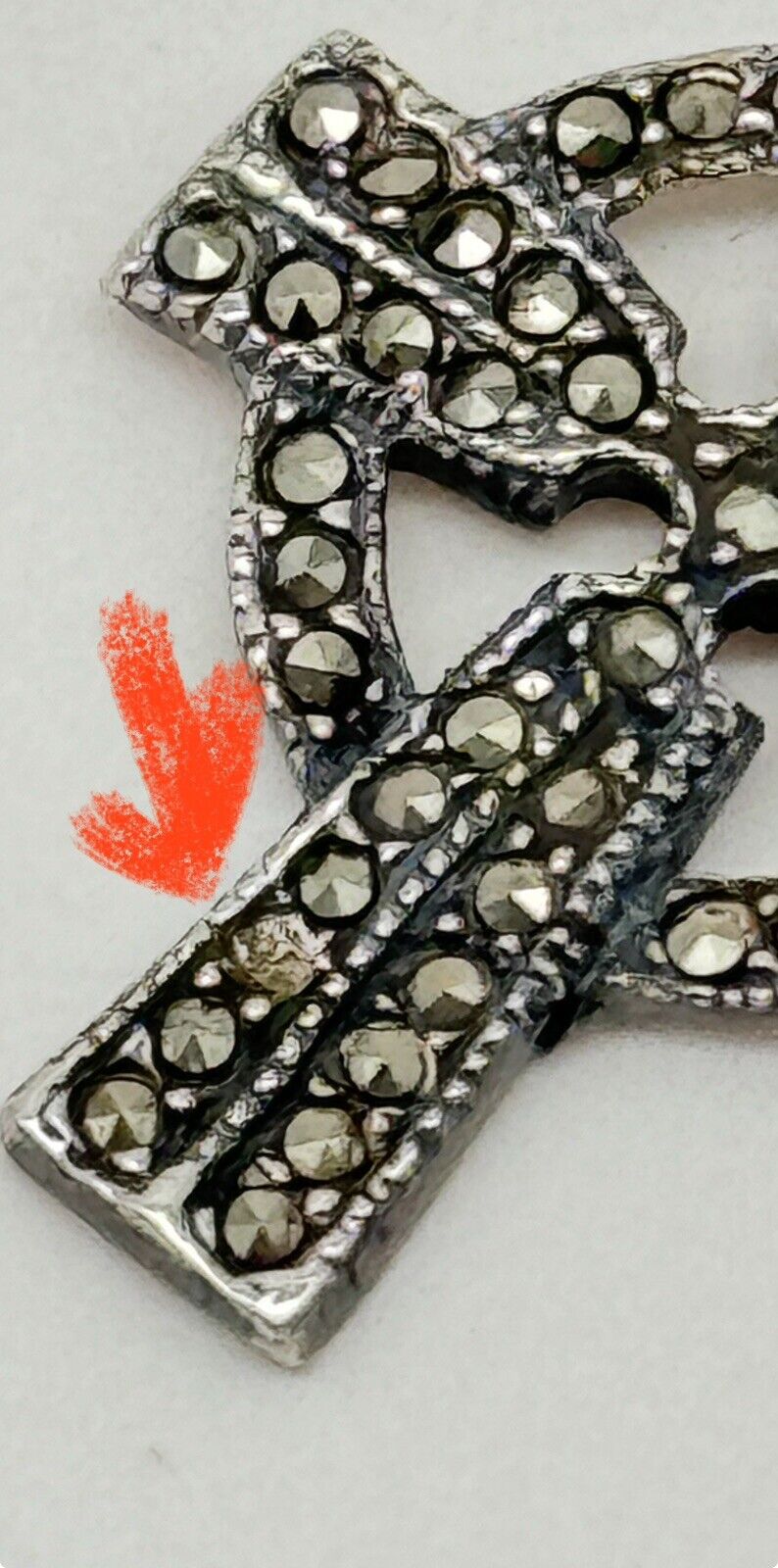 Celtic Style Christian Cross Pendant - Sterling Silver 925 Marcasite Stones