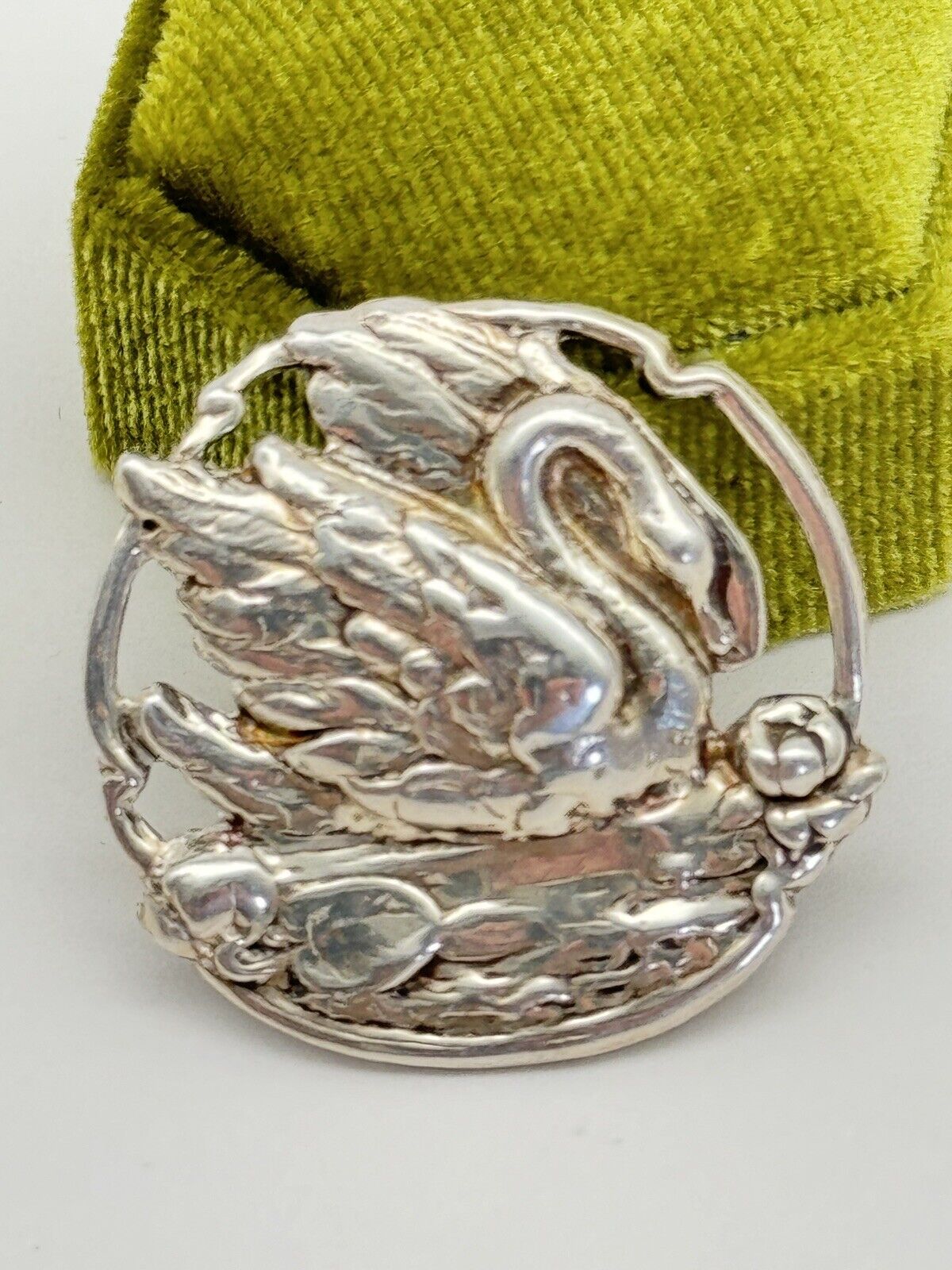 Vintage Swan On Pond Brooch ART NOUVEAU SILVER Tested Repousse