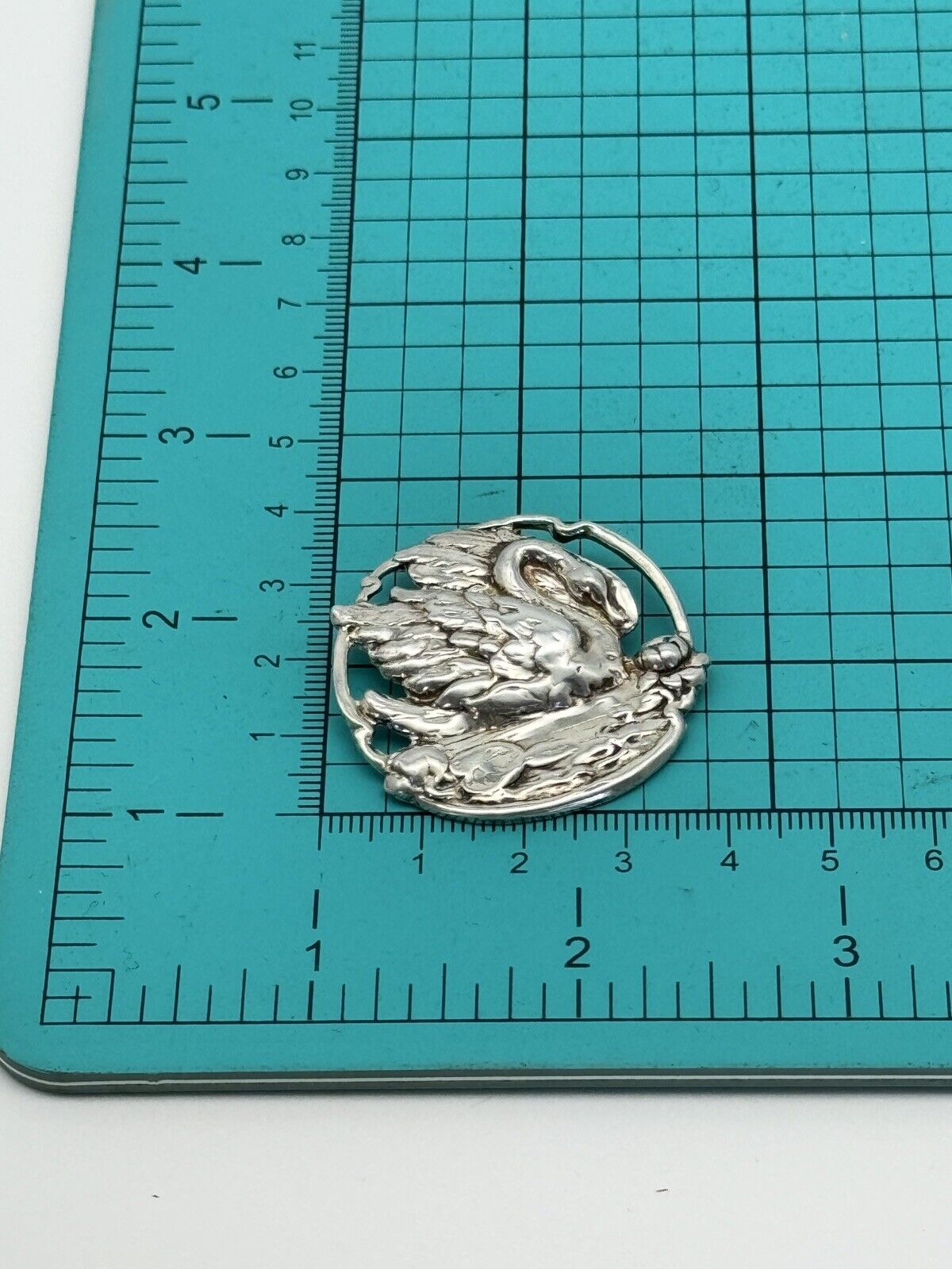 Vintage Swan On Pond Brooch ART NOUVEAU SILVER Tested Repousse