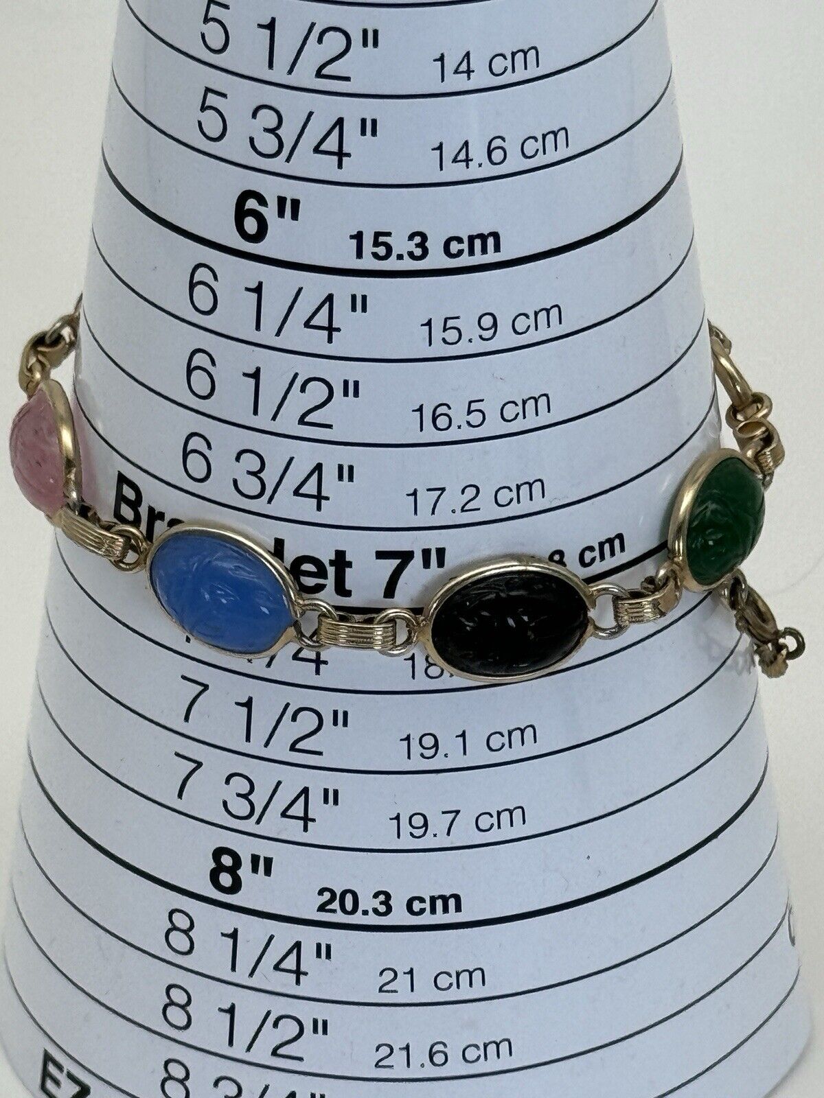 Vintage Bracelet Scarabs Molded Glass Egyptian Revival Beetle Good Luck 7”