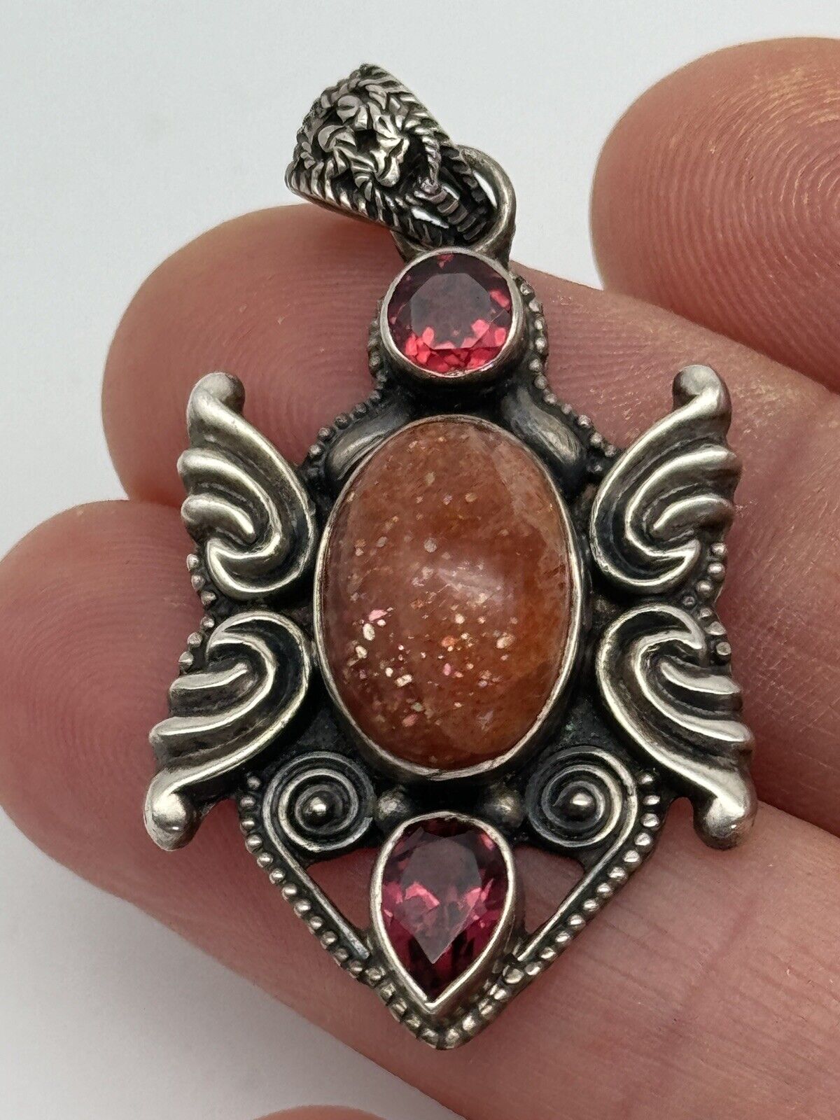 Vintage STERLING Pendant Pink Amethyst & Gemstone Estate Find