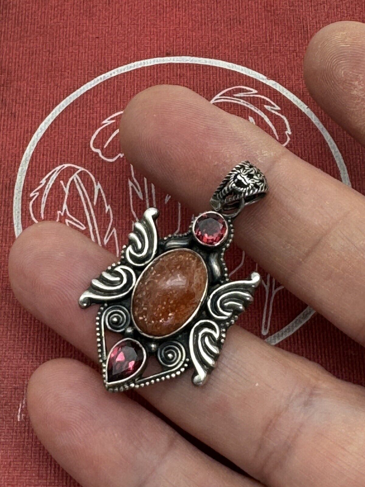 Vintage STERLING Pendant Pink Amethyst & Gemstone Estate Find