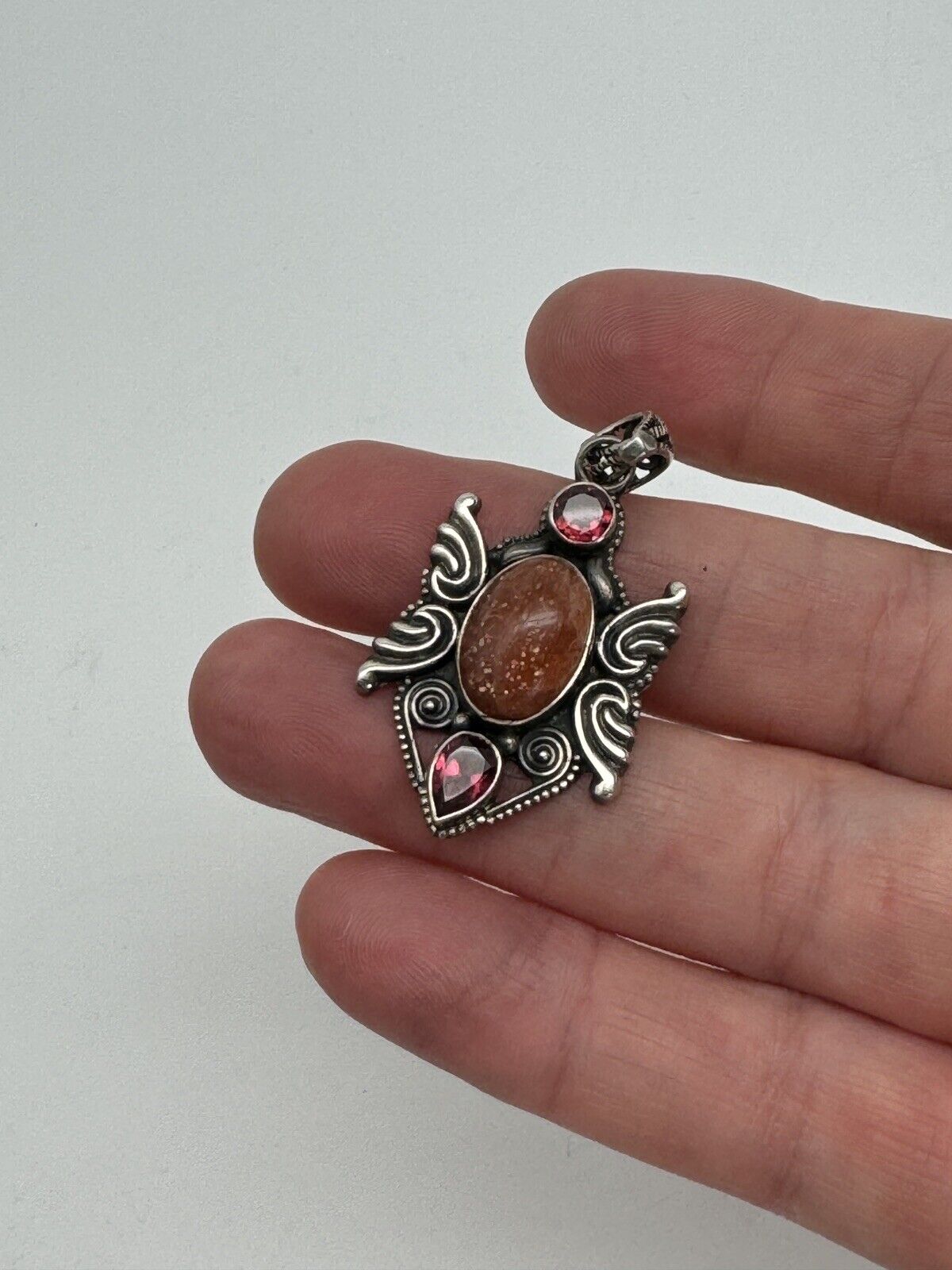 Vintage STERLING Pendant Pink Amethyst & Gemstone Estate Find