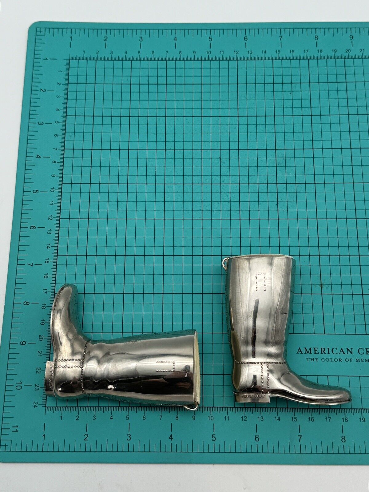 Vintage EQUESTRIAN Pair Silverplate Riding Boots Jiggers 1oz & 1.5oz Barware