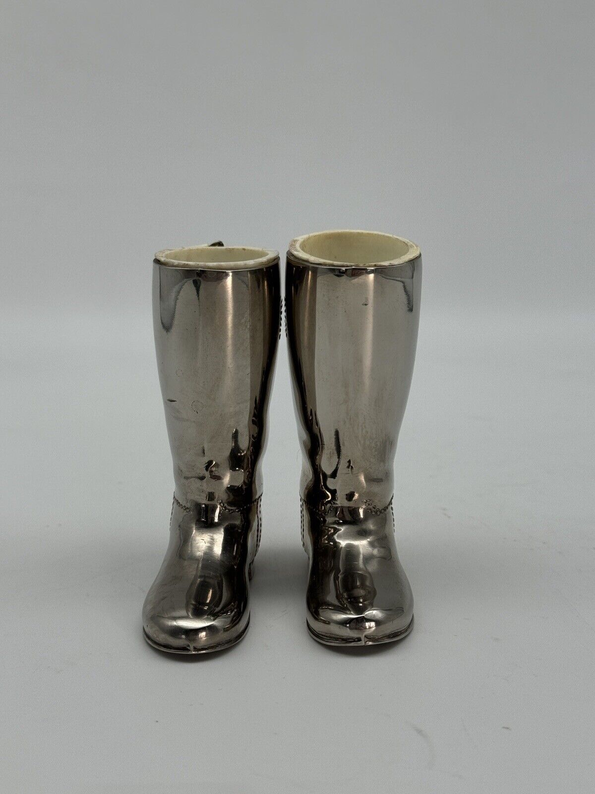 Vintage EQUESTRIAN Pair Silverplate Riding Boots Jiggers 1oz & 1.5oz Barware