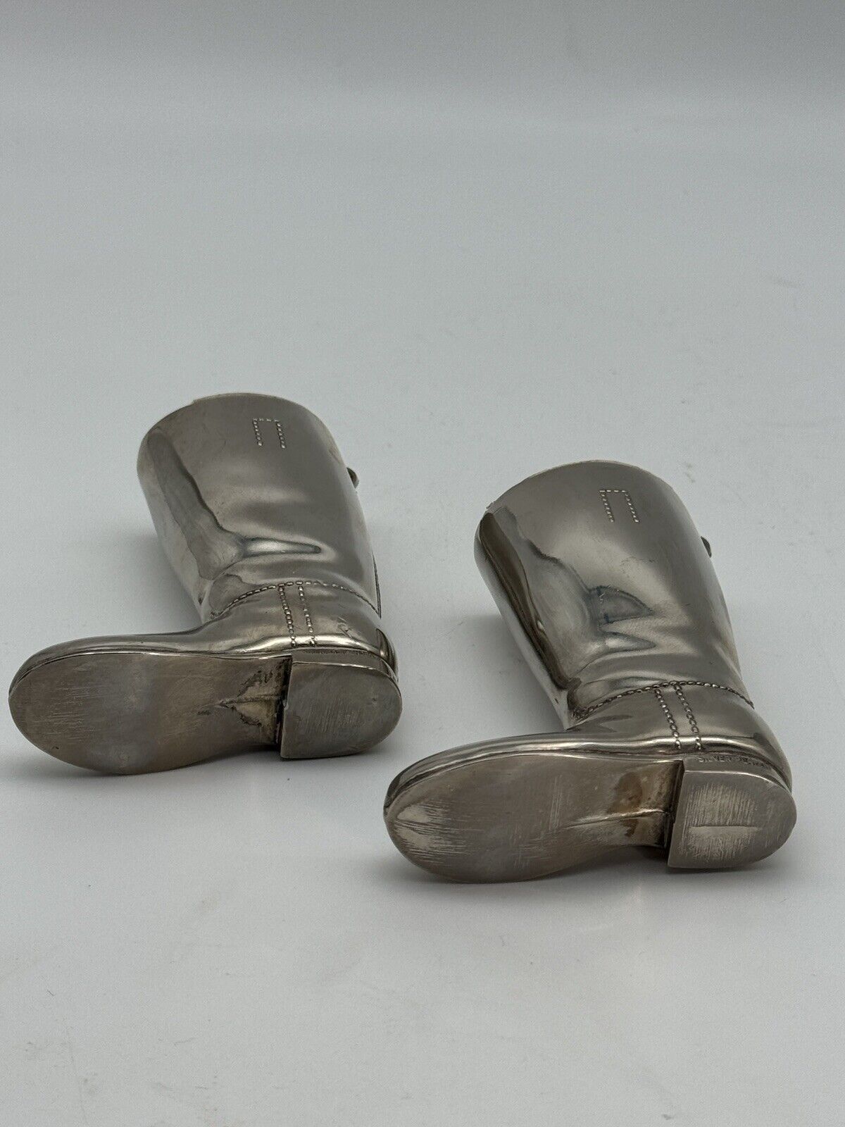 Vintage EQUESTRIAN Pair Silverplate Riding Boots Jiggers 1oz & 1.5oz Barware