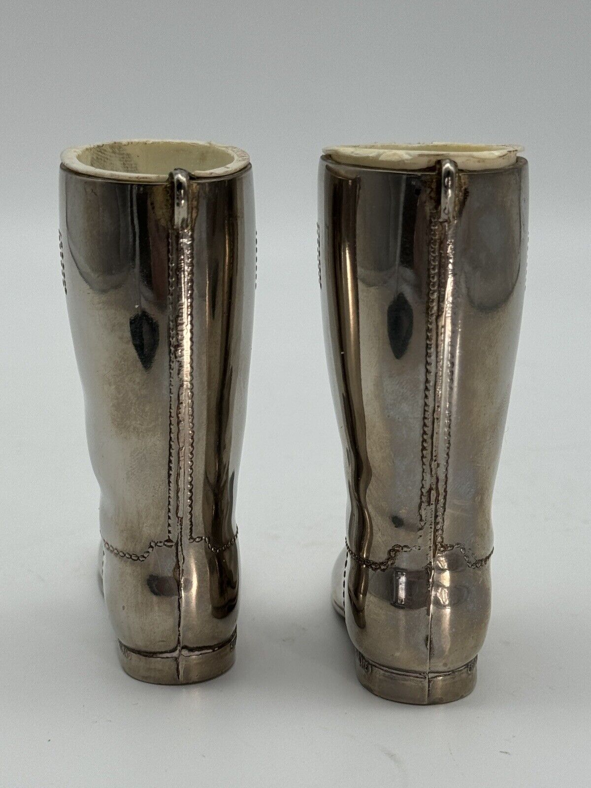 Vintage EQUESTRIAN Pair Silverplate Riding Boots Jiggers 1oz & 1.5oz Barware