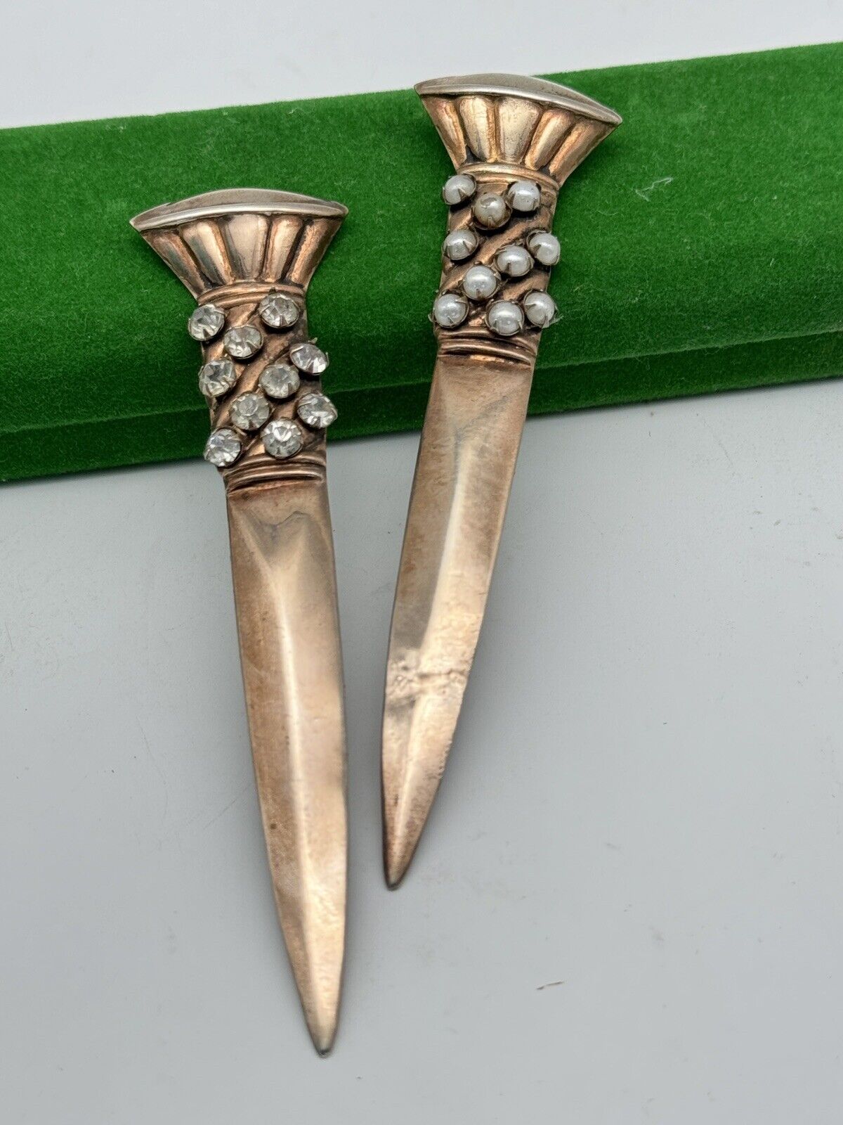 Vintage Kilt Pin Set STERLING Vermeil Broad Sword Design Adorned RARE SET