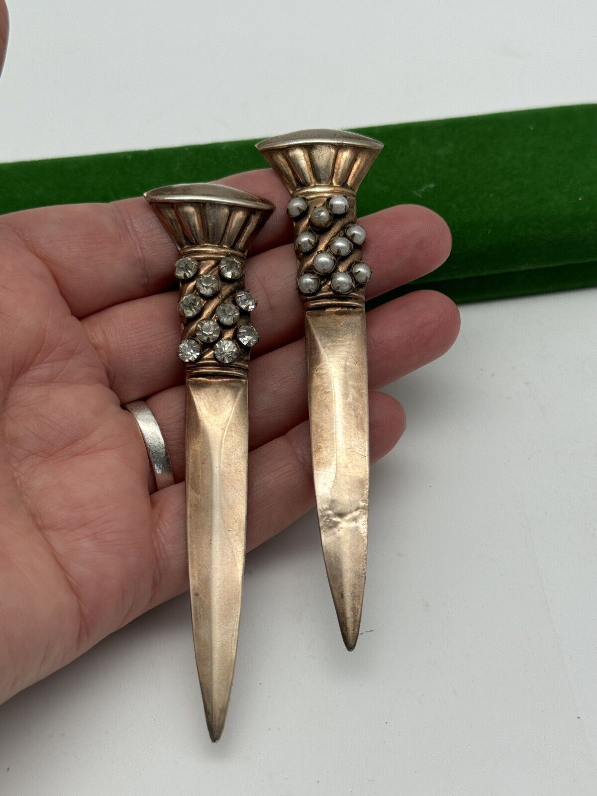 Vintage Kilt Pin Set STERLING Vermeil Broad Sword Design Adorned RARE SET