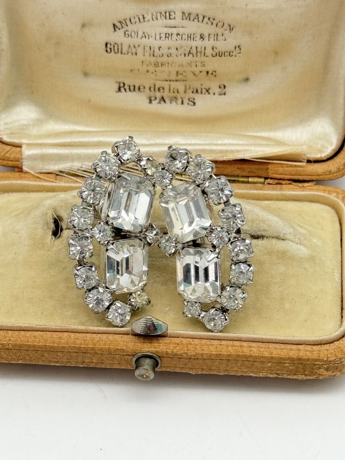 Signed WEISS Clear Rhinestone Earrings Screw back