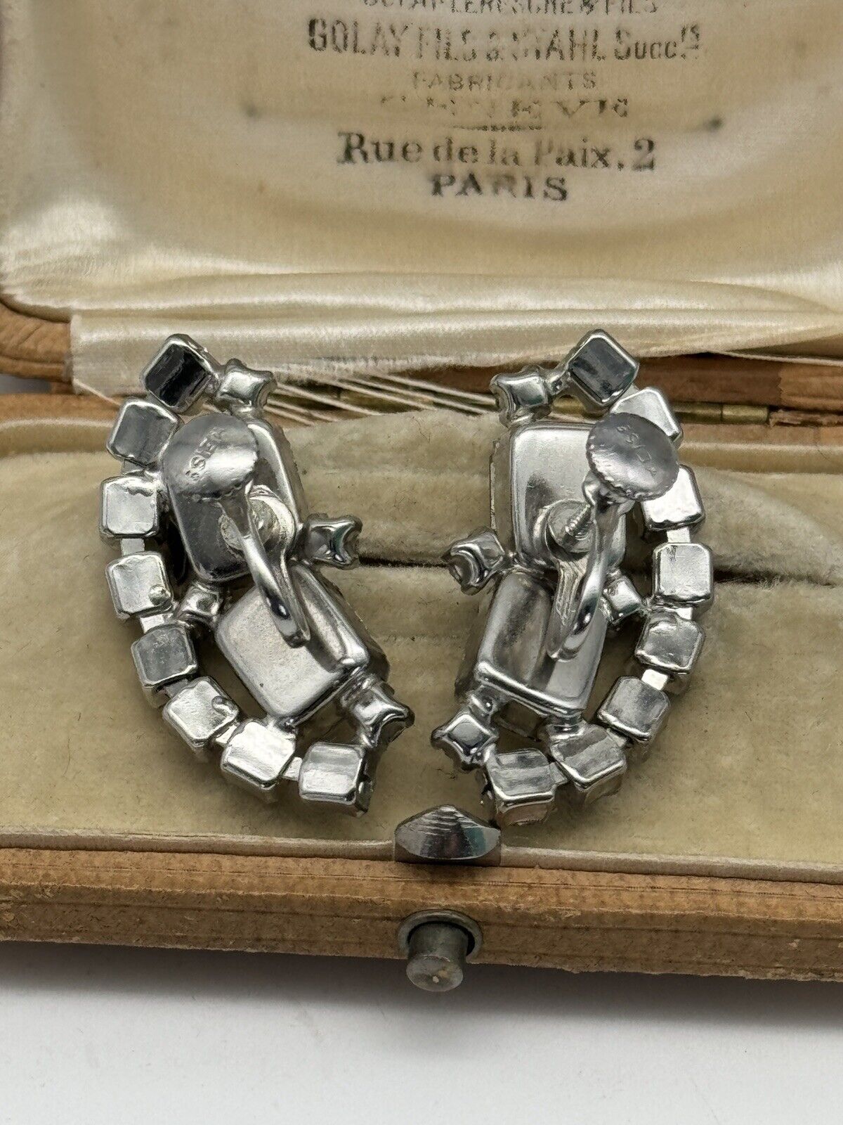Signed WEISS Clear Rhinestone Earrings Screw back