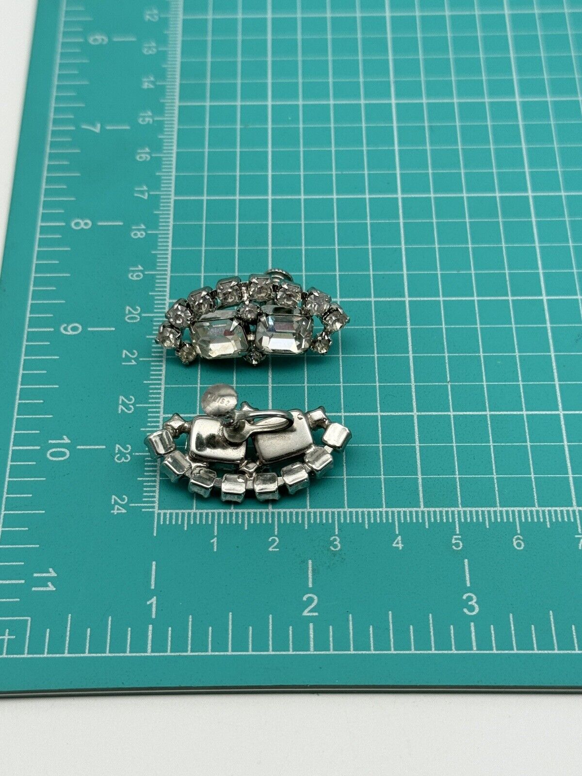 Signed WEISS Clear Rhinestone Earrings Screw back