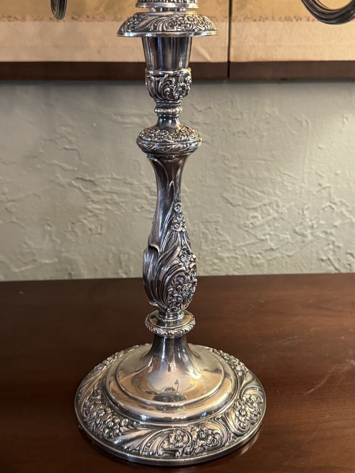 Vintage Silverplate Pair 3 Flame Candelabra Converts To Candlestick Repousse