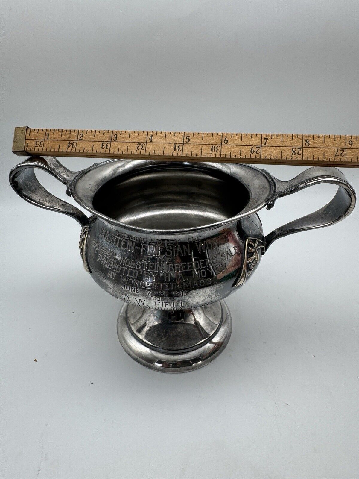Antique ART NOUVEAU Silverplate Trophy 1917 Holstein Friesian World AWARD RARE‼️