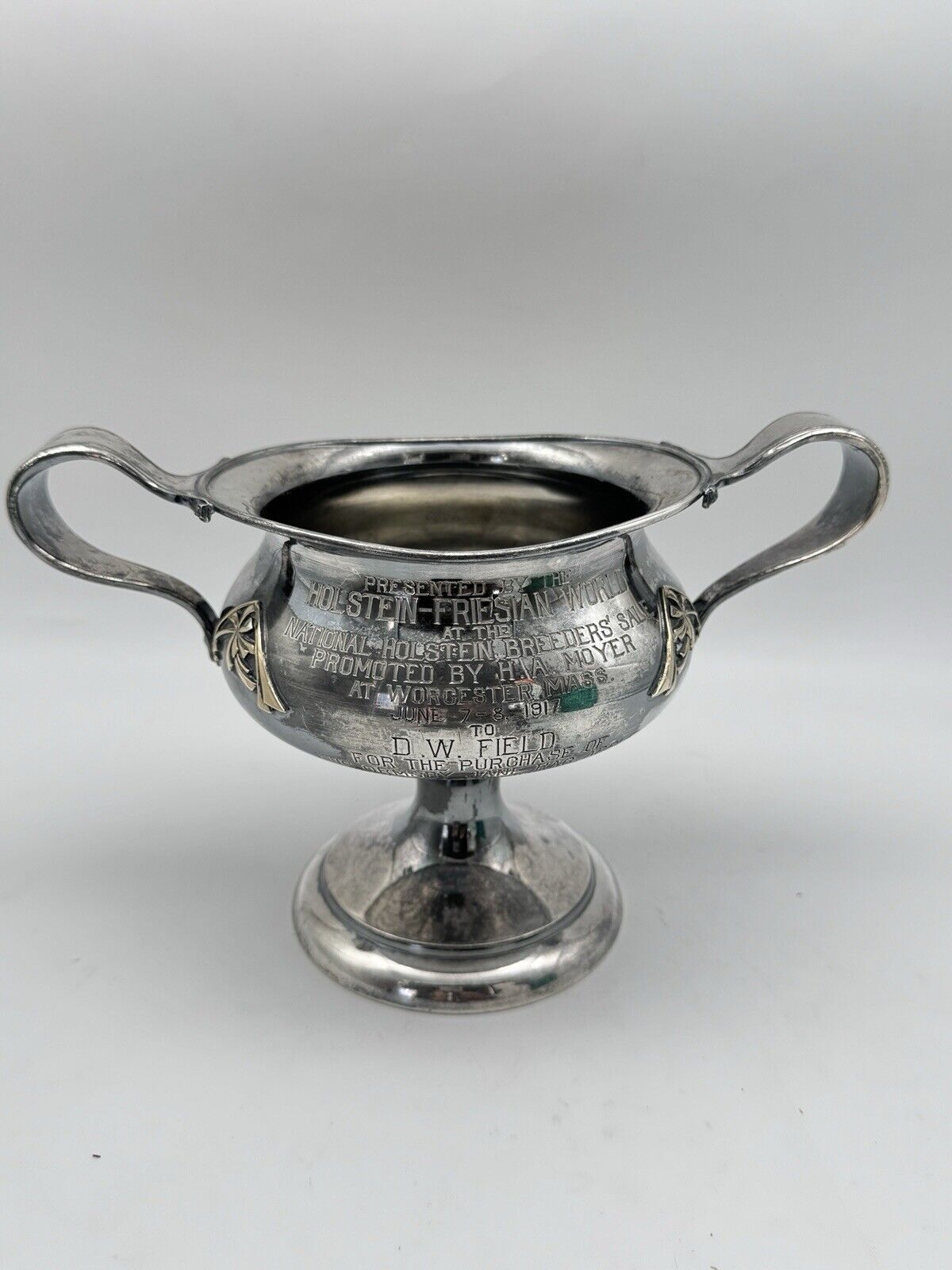 Antique ART NOUVEAU Silverplate Trophy 1917 Holstein Friesian World AWARD RARE‼️