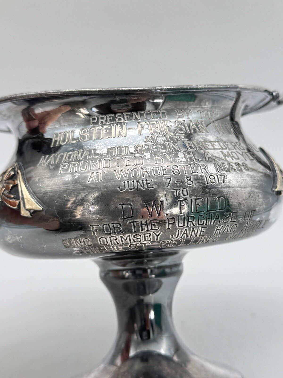 Antique ART NOUVEAU Silverplate Trophy 1917 Holstein Friesian World AWARD RARE‼️