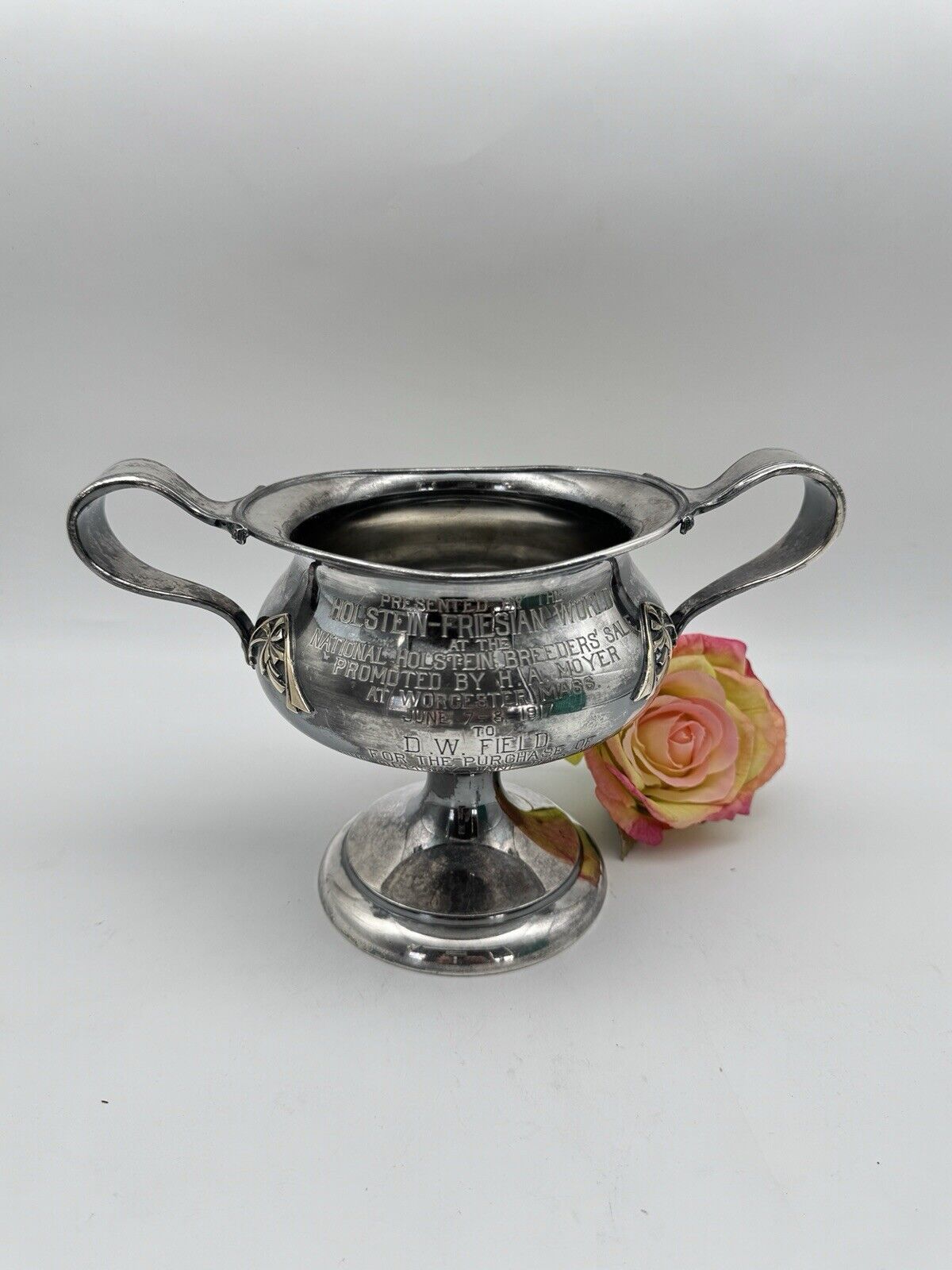 Antique ART NOUVEAU Silverplate Trophy 1917 Holstein Friesian World AWARD RARE‼️