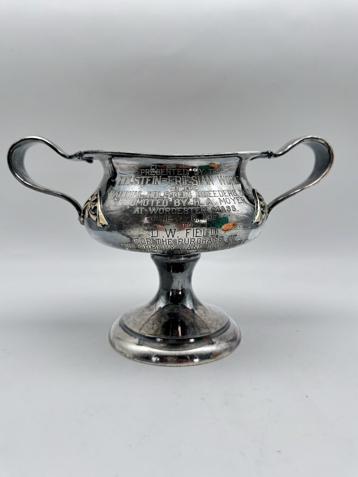 Antique ART NOUVEAU Silverplate Trophy 1917 Holstein Friesian World AWARD RARE‼️