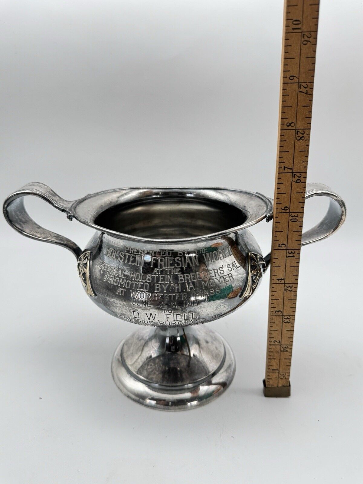 Antique ART NOUVEAU Silverplate Trophy 1917 Holstein Friesian World AWARD RARE‼️