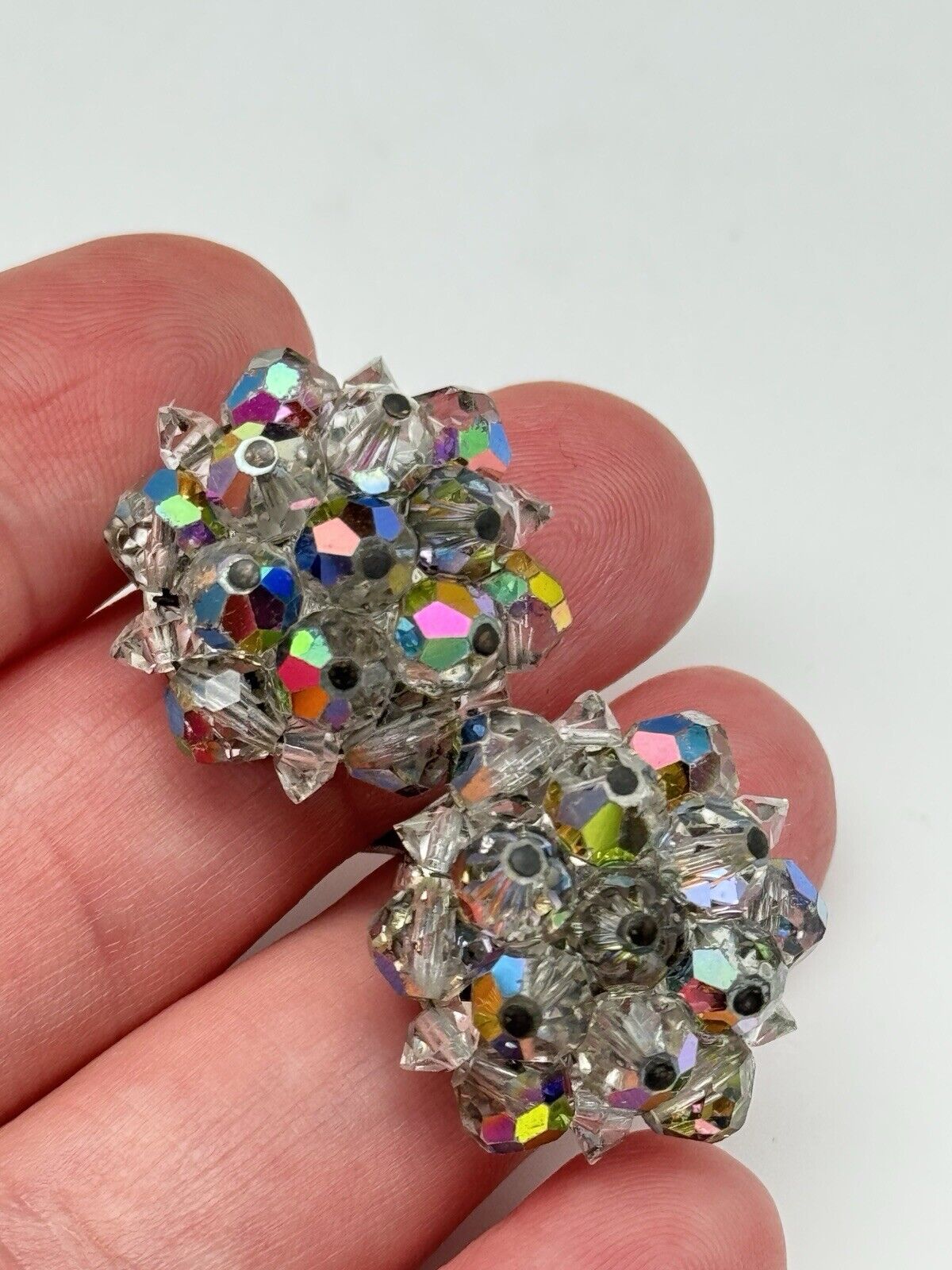 Vintage Aurora Borealis Cluster Earrings SIGNED Laguna Estate Find