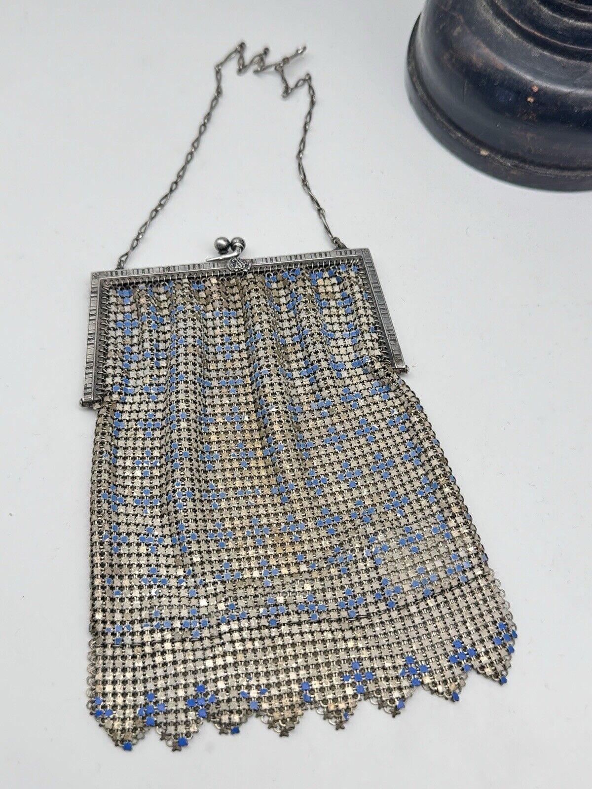 1920s Whiting & Davis Chain Mail Purse Blue & Silver