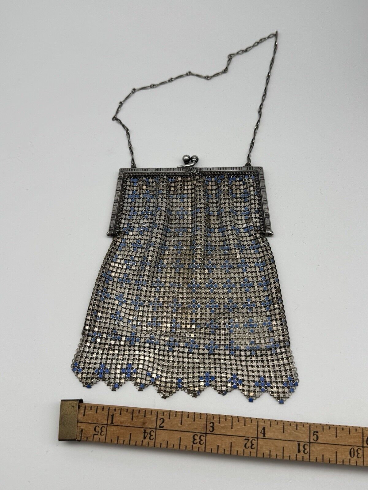 1920s Whiting & Davis Chain Mail Purse Blue & Silver