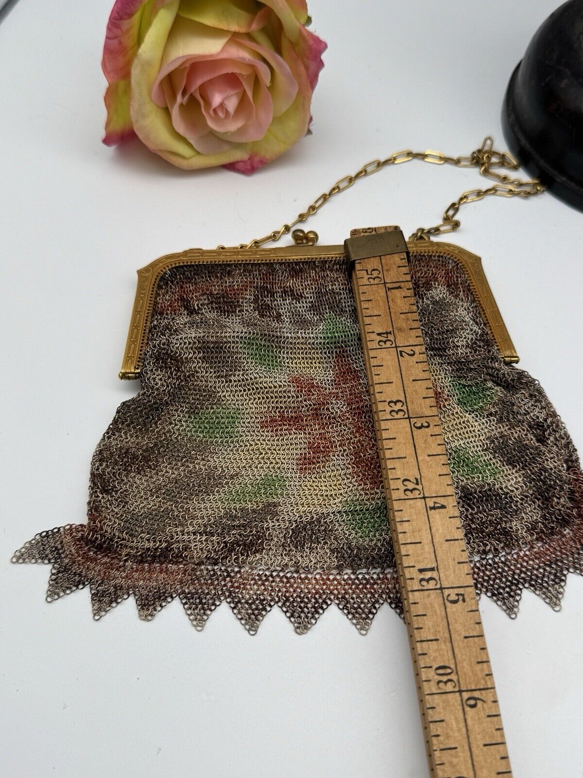 Art Deco Whiting & Davis Mesh Purse Goldtone Water Color Design