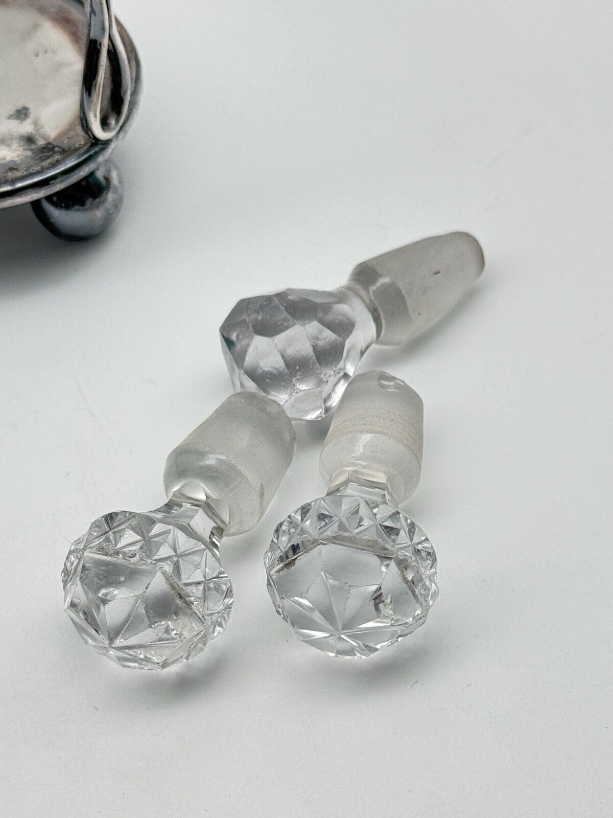 Antique EDWARDIAN Small Cruet Set Silverplate Chrystal Bottles