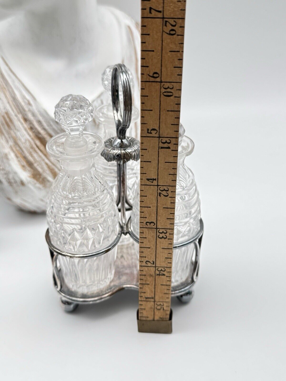 Antique EDWARDIAN Small Cruet Set Silverplate Chrystal Bottles