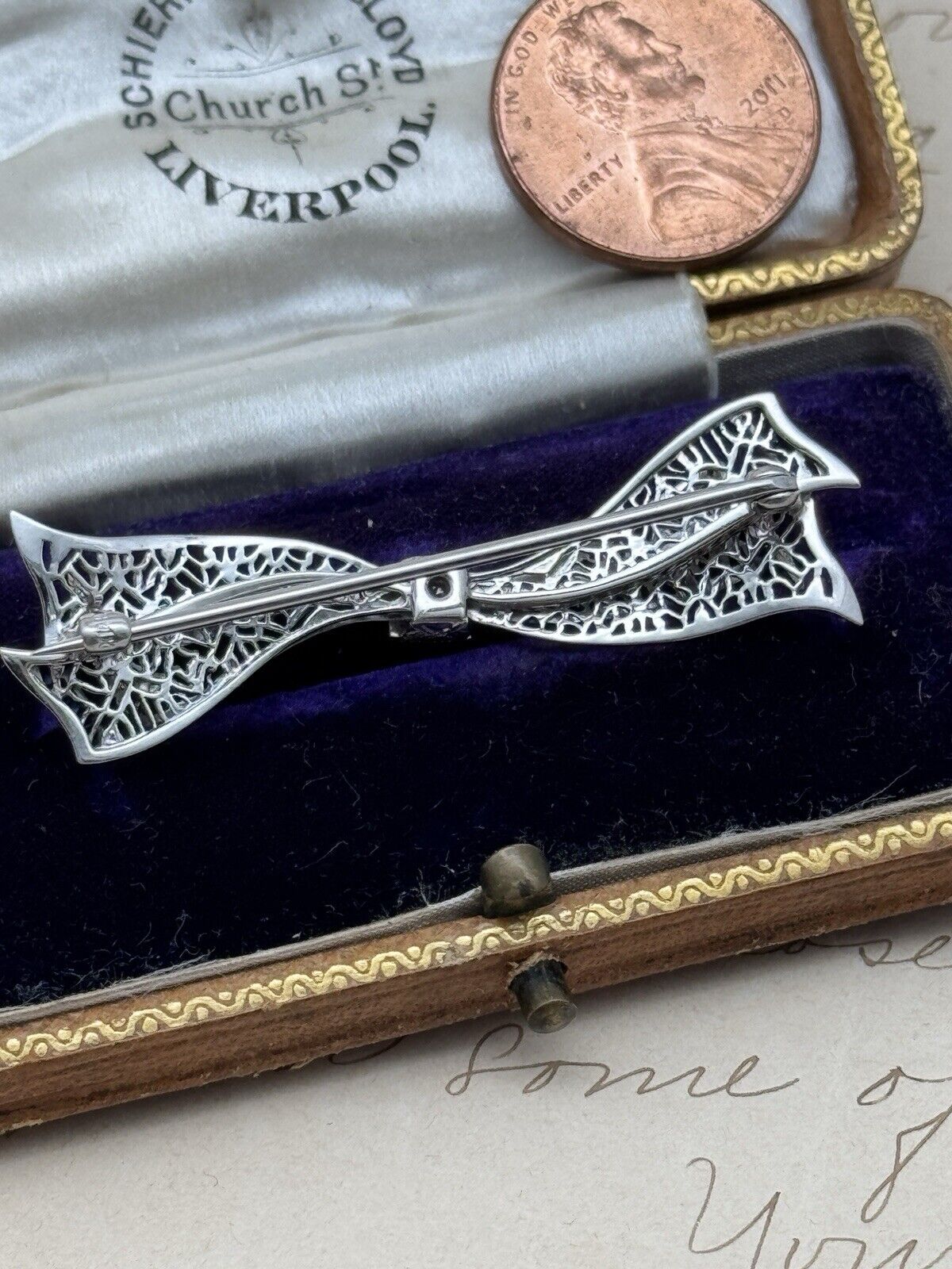 Antique Art Deco X1 14k White Gold Diamond & Lab Blue Sapphire with Original Box