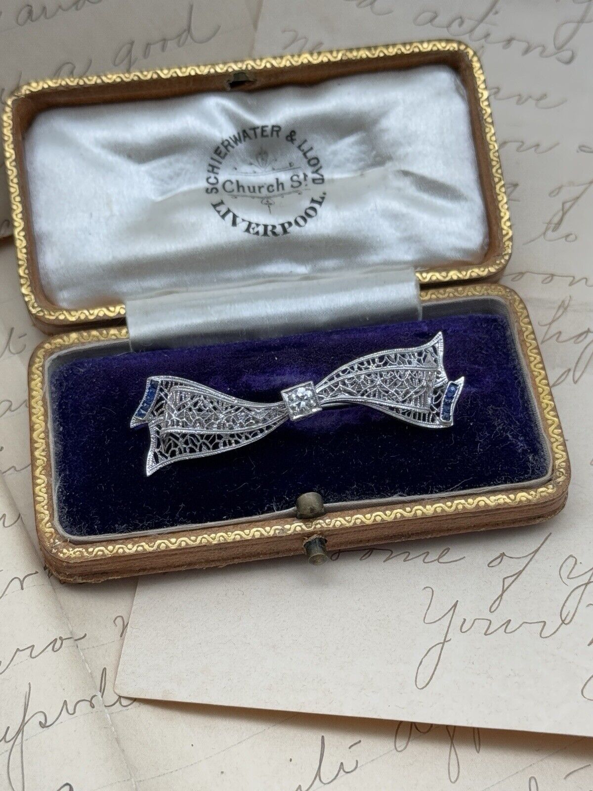 Antique Art Deco X1 14k White Gold Diamond & Lab Blue Sapphire with Original Box