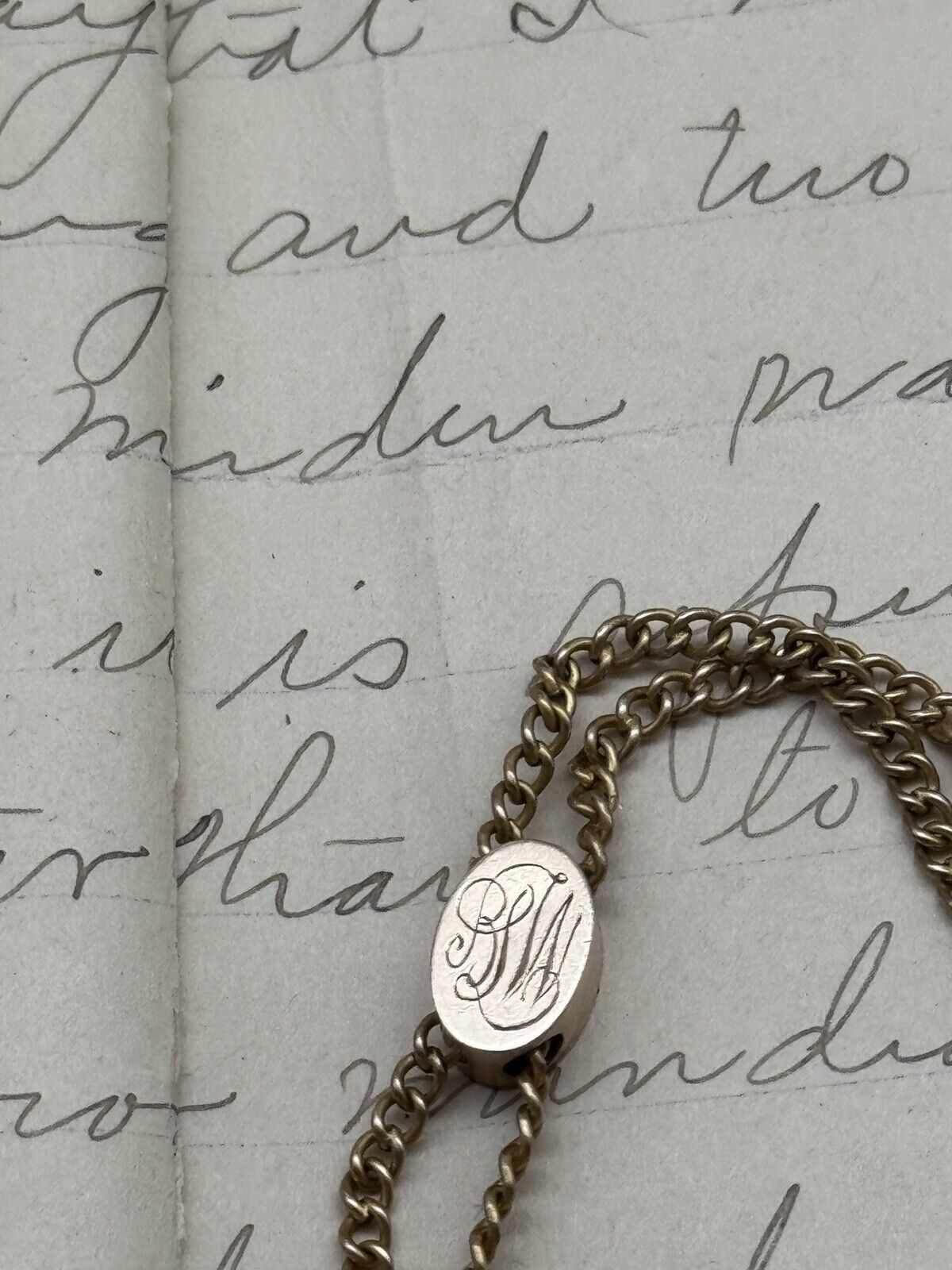 Antique Gold Filled Slider Necklace Chatelaine Watch Chain with Cameo Fob 24.5”